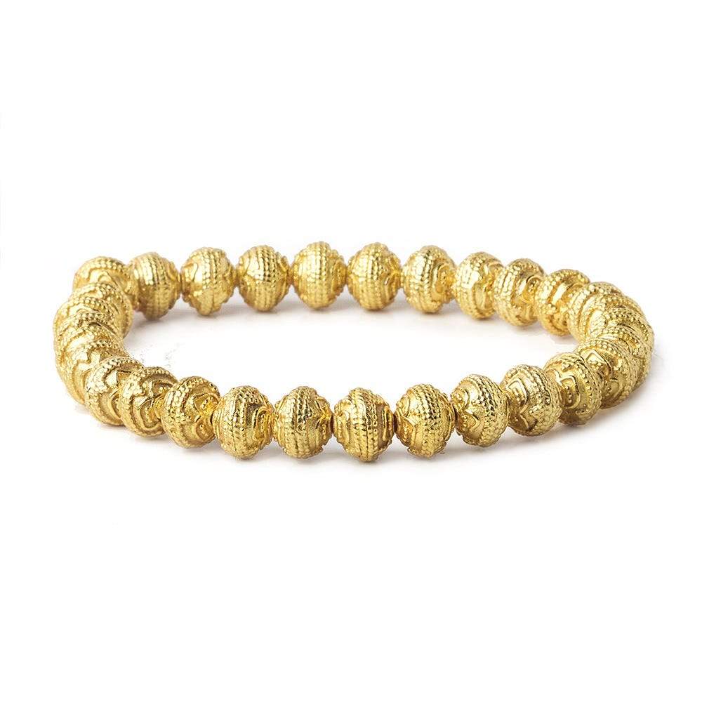 8mm 22kt Gold Plated Copper Bead Roval Triple Miligrain Center 8 inch 28 pieces (ONLINE ORDER ONLY)