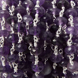 8mm Amethyst faceted rondelle Silver Chain by the foot 26 pcs (ONLINE ORDER ONLY)
