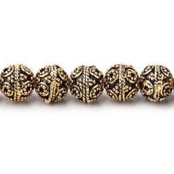 8mm Antiqued 22kt Plated Copper Rounds with Miligrain Circles 8 inch 27 beads (ONLINE ORDER ONLY)