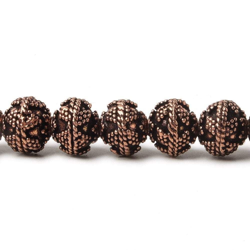 8mm Antiqued Copper Bead Miligrain Small & Large Triangle Design 8 inch 28 pcs (ONLINE ORDER ONLY)