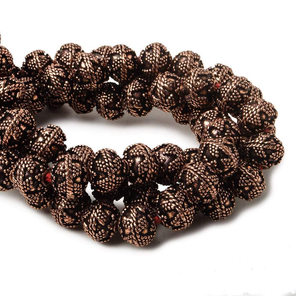 8mm Antiqued Copper Bead Miligrain Small & Large Triangle Design 8 inch 28 pcs (ONLINE ORDER ONLY)