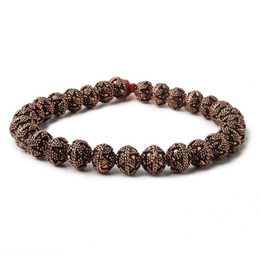 8mm Antiqued Copper Bead Miligrain Small & Large Triangle Design 8 inch 28 pcs (ONLINE ORDER ONLY)