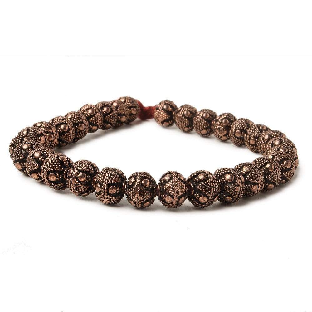 8mm Antiqued Copper Bead Miligrain Triangle & amp; Dot Design 8 inch 28 pcs (ONLINE ORDER ONLY)