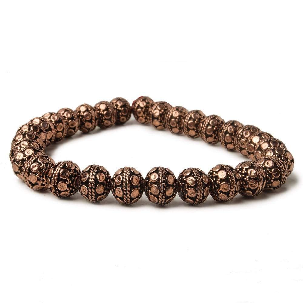 8mm Antiqued Copper Bead Round Dot Design 8 inch 28 pcs (ONLINE ORDER ONLY)