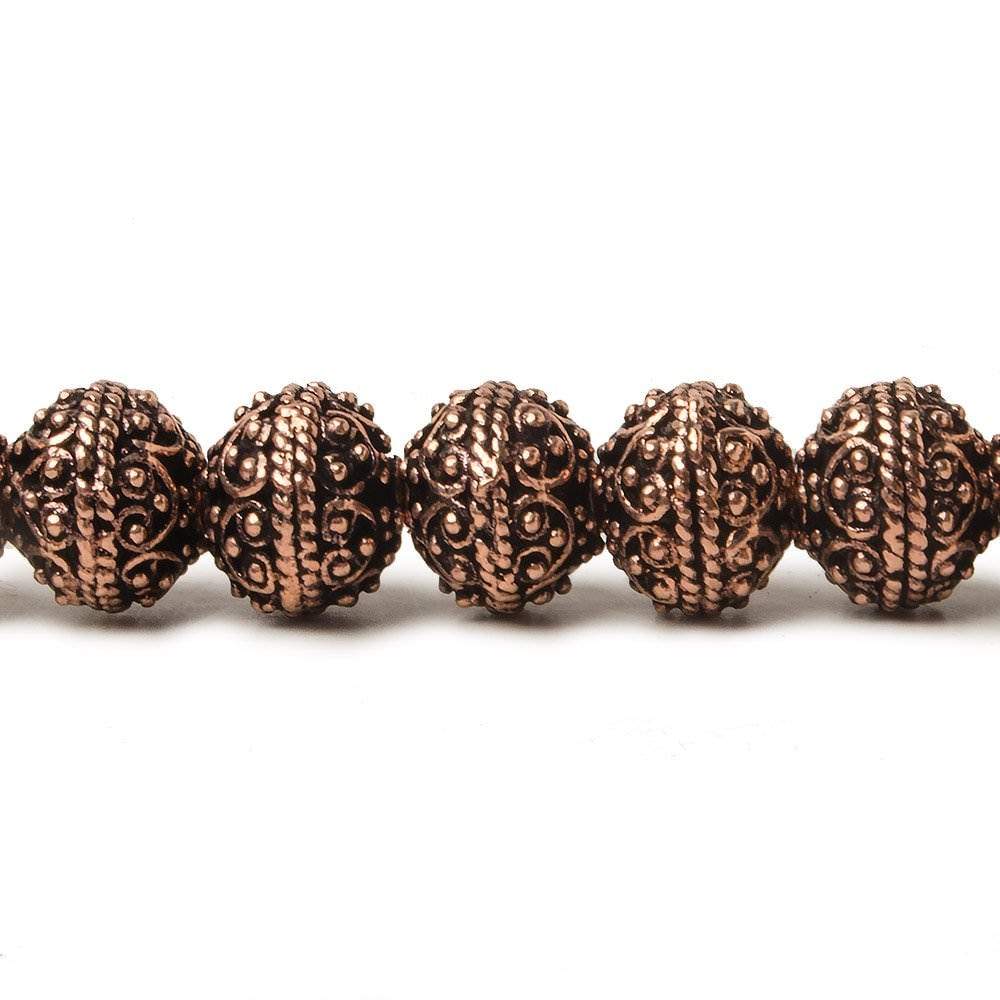 8mm Antiqued Copper Bead Round Miligrain Persian Design 8 inch 28 pcs (ONLINE ORDER ONLY)