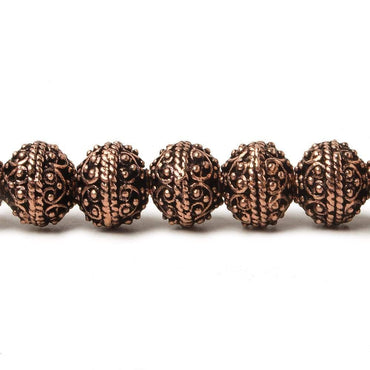 8mm Antiqued Copper Bead Round Miligrain Persian Design 8 inch 28 pcs (ONLINE ORDER ONLY)