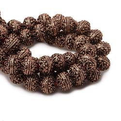 8mm Antiqued Copper Bead Round Miligrain Persian Design 8 inch 28 pcs (ONLINE ORDER ONLY)