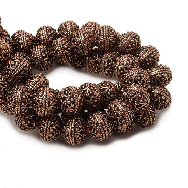 8mm Antiqued Copper Bead Round Miligrain Persian Design 8 inch 28 pcs (ONLINE ORDER ONLY)