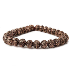 8mm Antiqued Copper Bead Round Miligrain Persian Design 8 inch 28 pcs (ONLINE ORDER ONLY)
