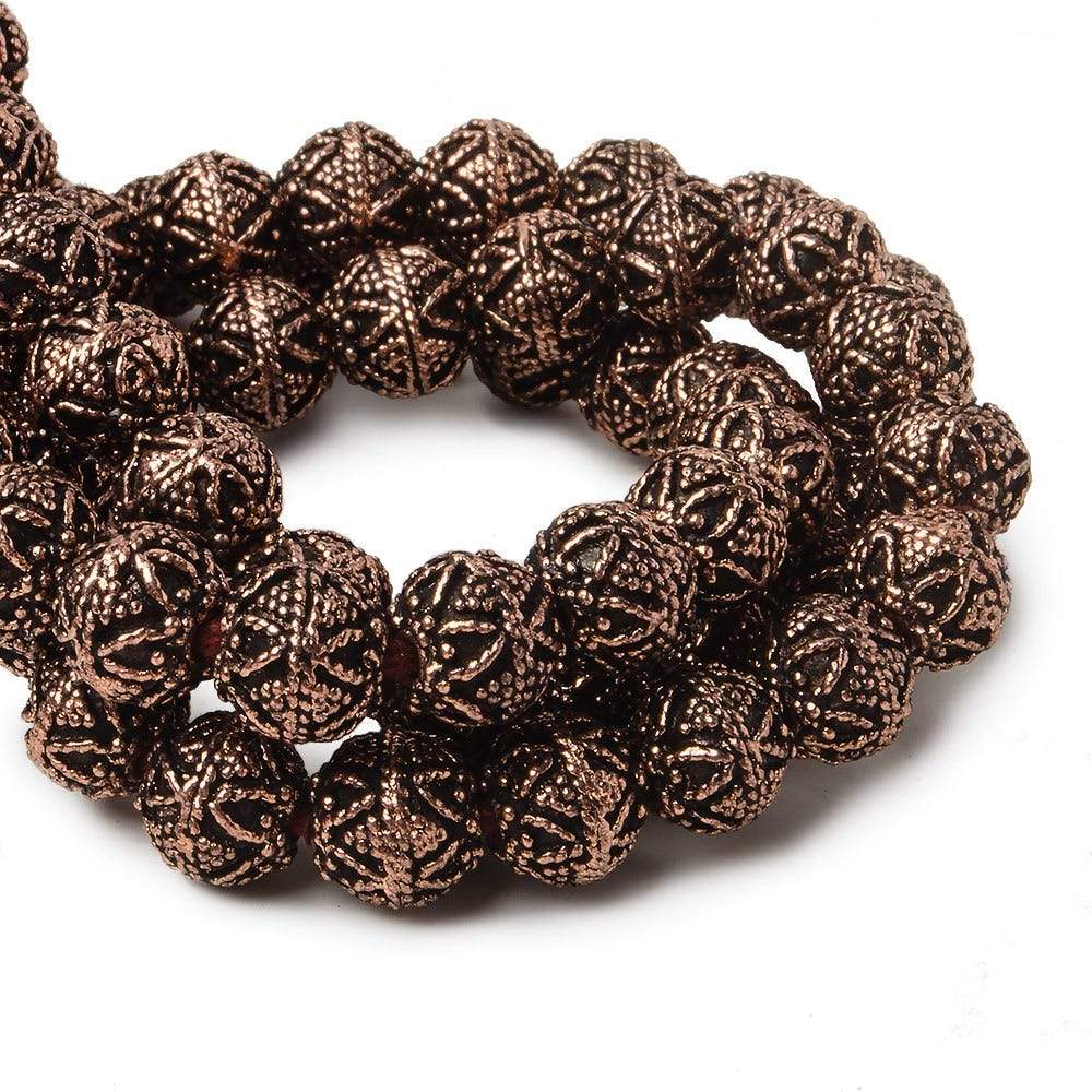 8mm Antiqued Copper Bead Round Miligrain Triangle Design 8 inch 28 pcs (ONLINE ORDER ONLY)