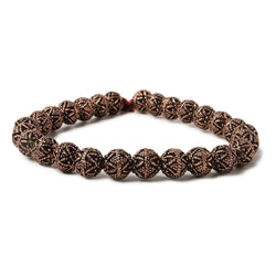8mm Antiqued Copper Bead Round Miligrain Triangle Design 8 inch 28 pcs (ONLINE ORDER ONLY)