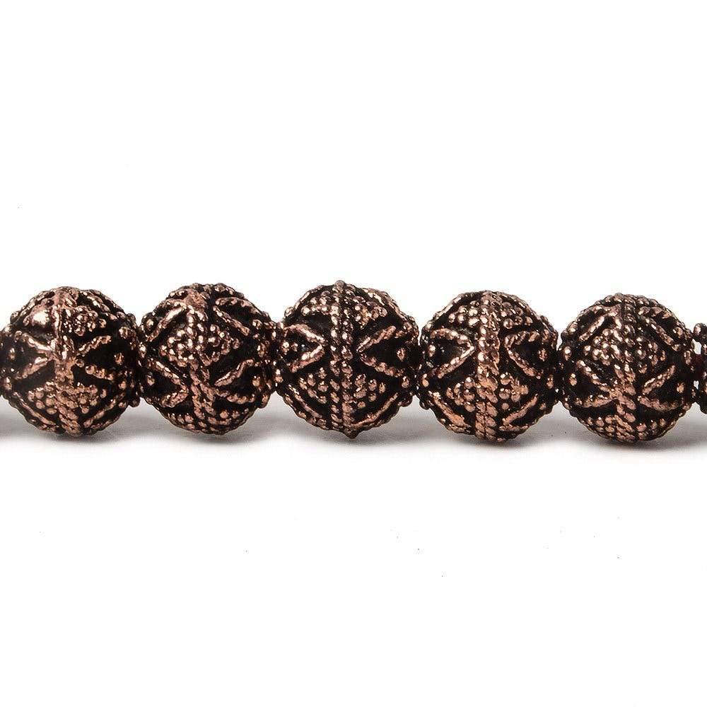 8mm Antiqued Copper Bead Round Miligrain Triangle Design 8 inch 28 pcs (ONLINE ORDER ONLY)
