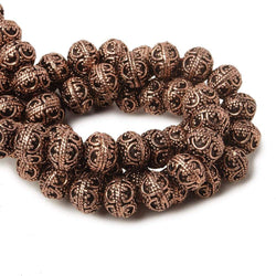 8mm Antiqued Copper Bead Round Persian Design 8 inch 28 pcs (ONLINE ORDER ONLY)