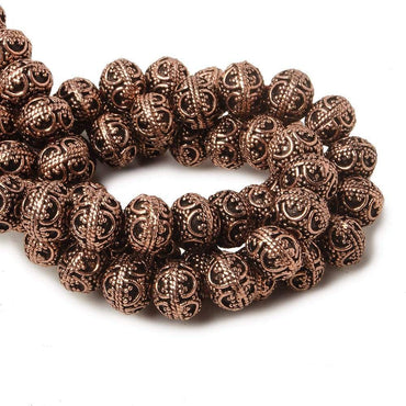 8mm Antiqued Copper Bead Round Persian Design 8 inch 28 pcs (ONLINE ORDER ONLY)
