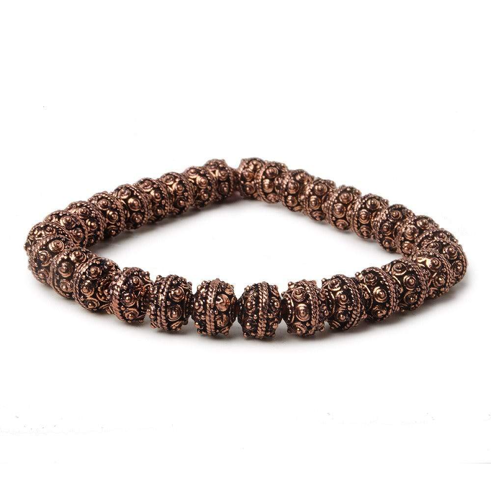 8mm Antiqued Copper Bead Roval Sphere Design 8 inch 28 pcs (ONLINE ORDER ONLY)