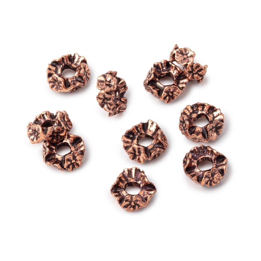 8mm Antiqued Copper Floral Edge Spacer Set of 10 Large Hole Beads (ONLINE ORDER ONLY)