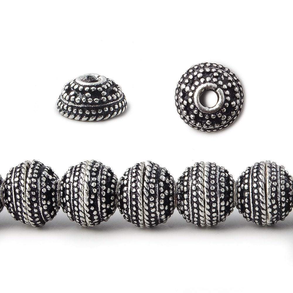 8mm Antiqued Silver Plated Copper Bead Cap Concentric Miligrain 7.5 inch 56 pieces (ONLINE ORDER ONLY)