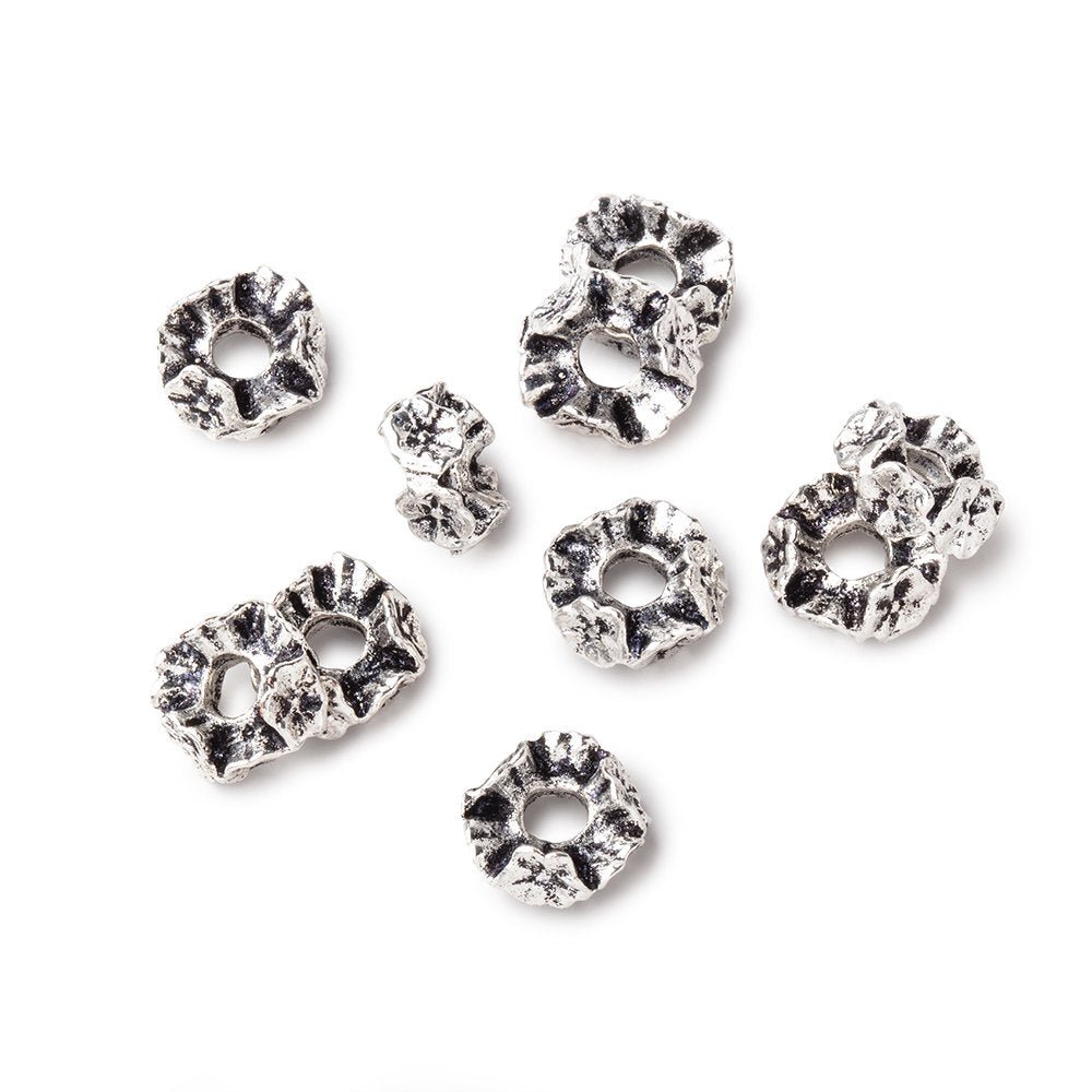 8mm Antiqued Silver Plated Copper Floral Edge Spacer Set of 10 Large Hole Beads (ONLINE ORDER ONLY)