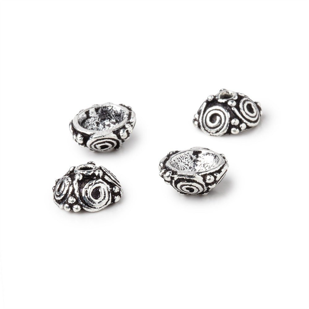 8mm Antiqued Silver Plated Copper Spiral Design Bead Cap Set of 4 pieces (ONLINE ORDER ONLY)