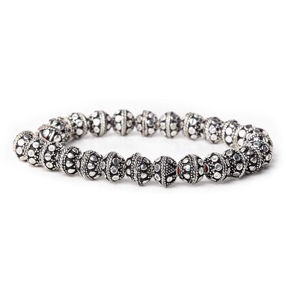 8mm Antiqued Sterling Silver plated Bead Cap Dots and Rope Center Design 8 inch 54 beads (ONLINE ORDER ONLY)