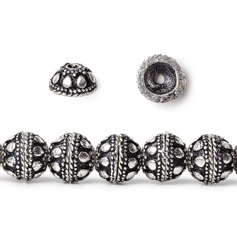 8mm Antiqued Sterling Silver plated Bead Cap Dots and Rope Center Design 8 inch 54 beads (ONLINE ORDER ONLY)