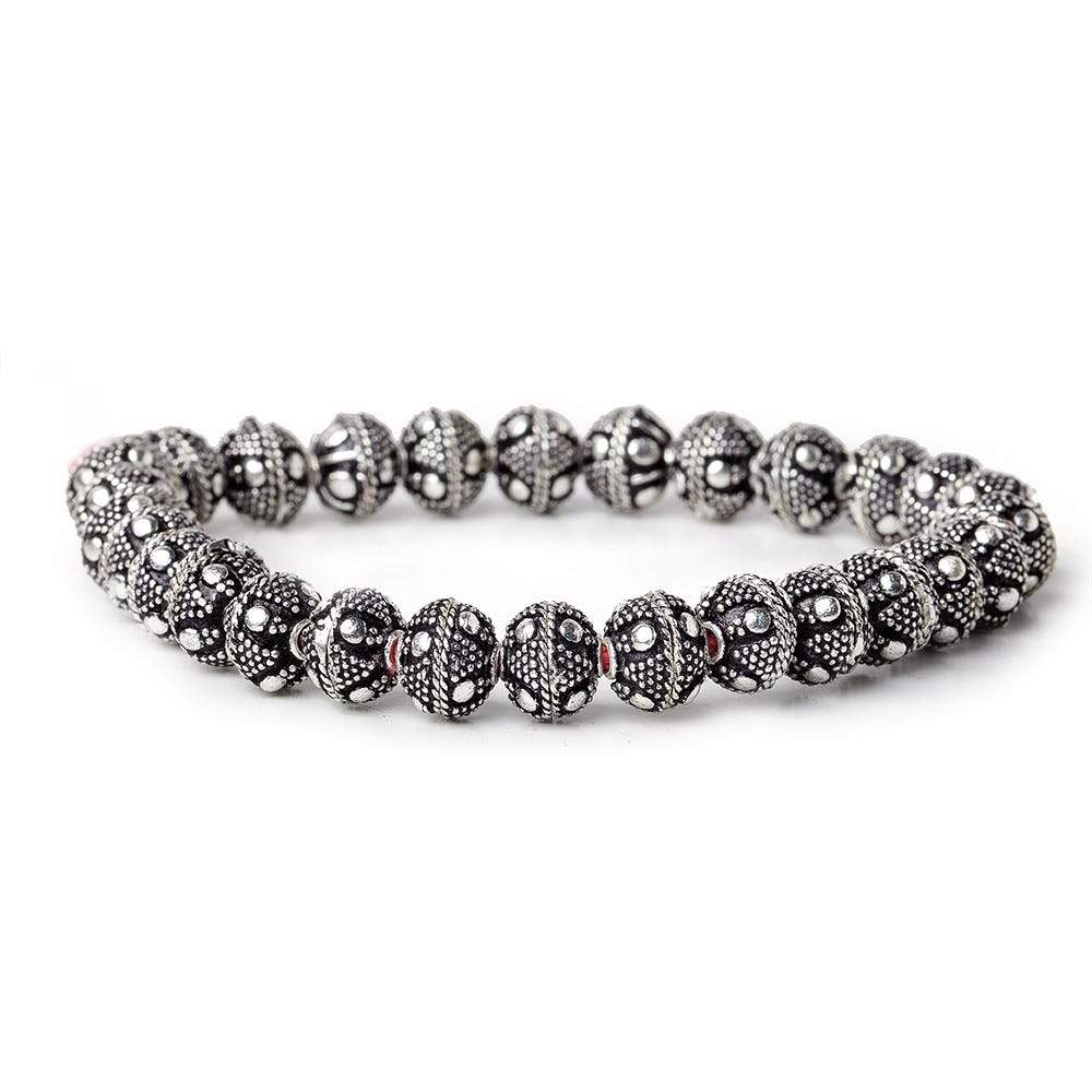 8mm Antiqued Silver plated Bead Cap Miligrain Triangle and Dot 8 inch 58 beads (ONLINE ORDER ONLY)
