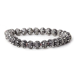 8mm Antiqued Silver plated Bead Cap Miligrain Triangle and Dot 8 inch 58 beads (ONLINE ORDER ONLY)