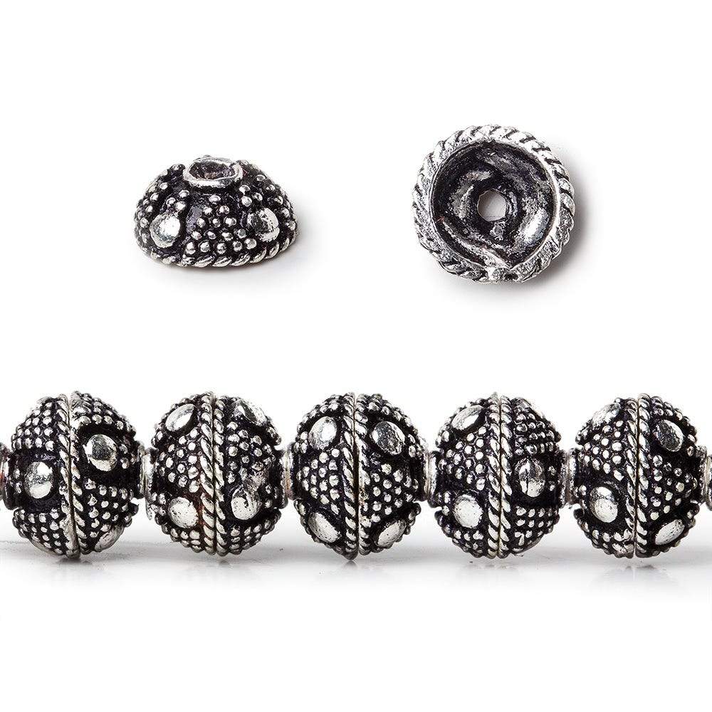 8mm Antiqued Silver plated Bead Cap Miligrain Triangle and Dot 8 inch 58 beads (ONLINE ORDER ONLY)