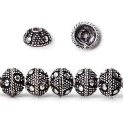 8mm Antiqued Silver plated Bead Cap Miligrain Triangle and Dot 8 inch 58 beads (ONLINE ORDER ONLY)
