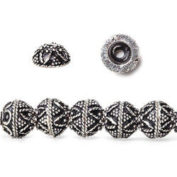 8mm Antiqued Sterling Silver plated Bead Cap Miligrain Triangle and Heart Design 8 inch 54 beads (ONLINE ORDER ONLY)