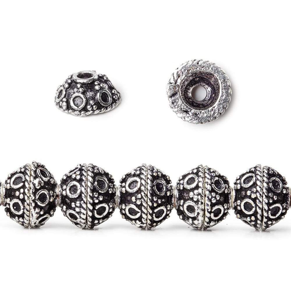 8mm Antiqued Sterling Silver plated Bead Cap Persian Design 8 inch 58 beads (ONLINE ORDER ONLY)