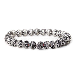 8mm Antiqued Sterling Silver plated Bead Cap Persian Design 8 inch 58 beads (ONLINE ORDER ONLY)