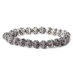 8mm Antiqued Sterling Silver plated Bead Cap Round & Miligrain Circle Design 8 inch 54 beads (ONLINE ORDER ONLY)