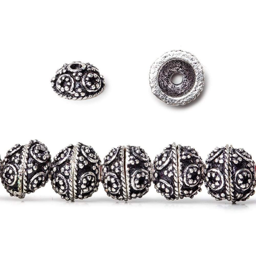 8mm Antiqued Sterling Silver plated Bead Cap Round & Miligrain Circle Design 8 inch 54 beads (ONLINE ORDER ONLY)
