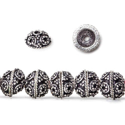 8mm Antiqued Sterling Silver plated Bead Cap Round & Miligrain Circle Design 8 inch 54 beads (ONLINE ORDER ONLY)