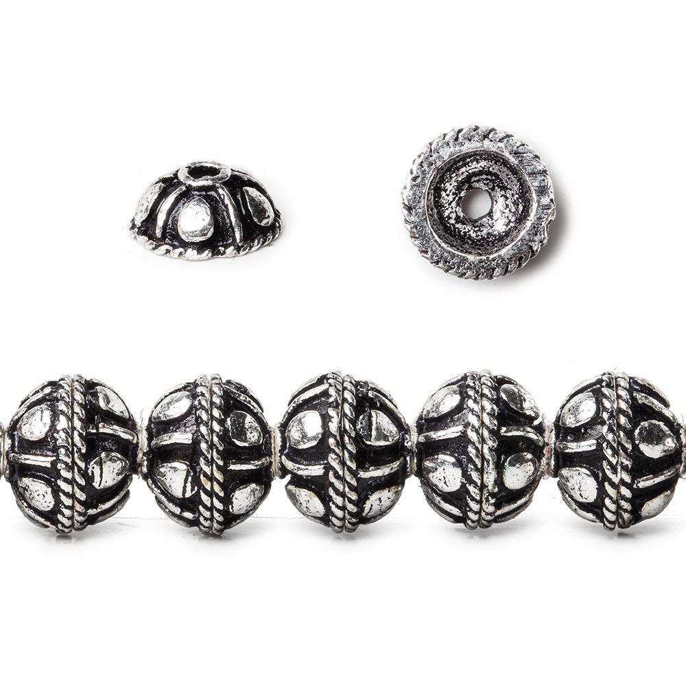 8mm Antiqued Sterling Silver plated Bead Cap Roval Pear Design 8 inch 58 beads (ONLINE ORDER ONLY)