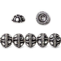 8mm Antiqued Sterling Silver plated Bead Cap Roval Pear Design 8 inch 58 beads (ONLINE ORDER ONLY)