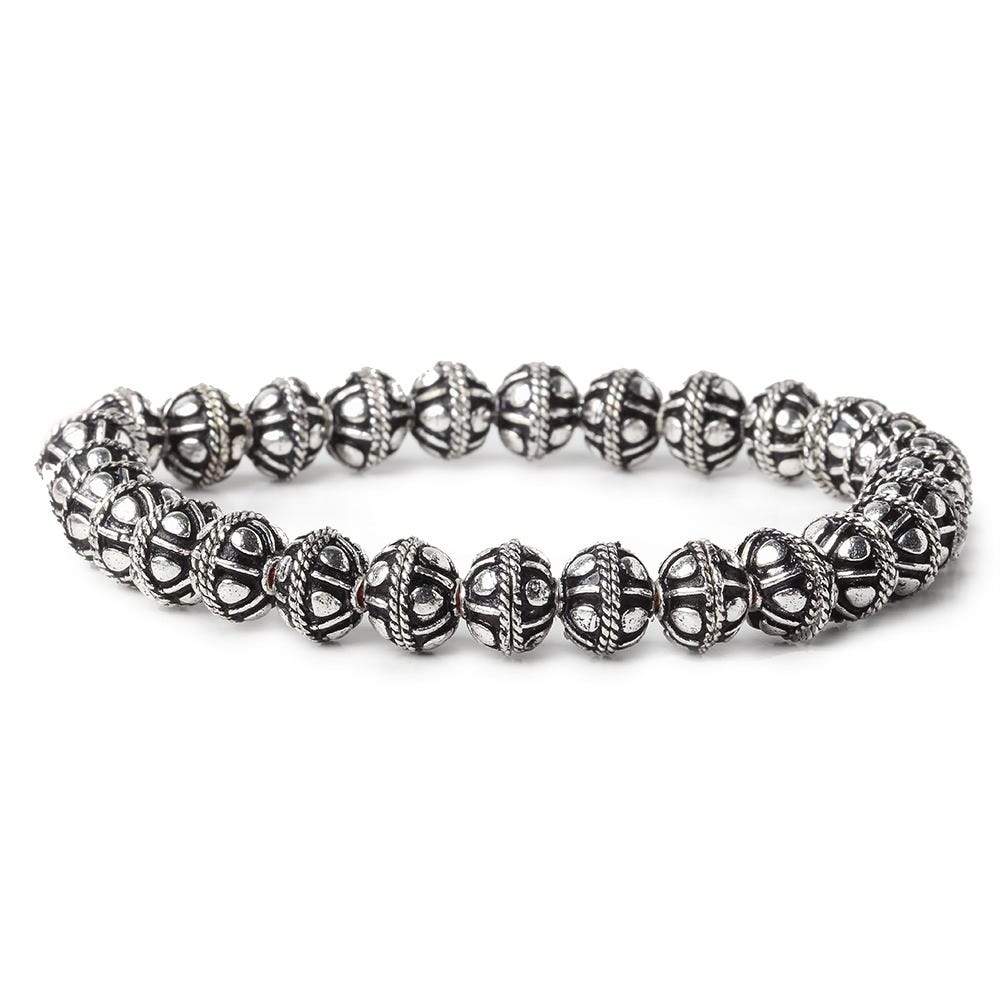 8mm Antiqued Sterling Silver plated Bead Cap Roval Pear Design 8 inch 58 beads (ONLINE ORDER ONLY)
