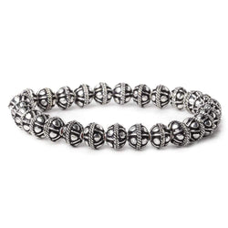 8mm Antiqued Sterling Silver plated Bead Cap Roval Pear Design 8 inch 58 beads (ONLINE ORDER ONLY)