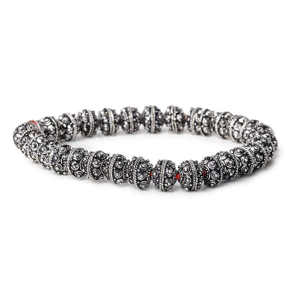 8mm Antiqued Sterling Silver plated Bead Cap Sphere Design 8 inch 60 beads (ONLINE ORDER ONLY)