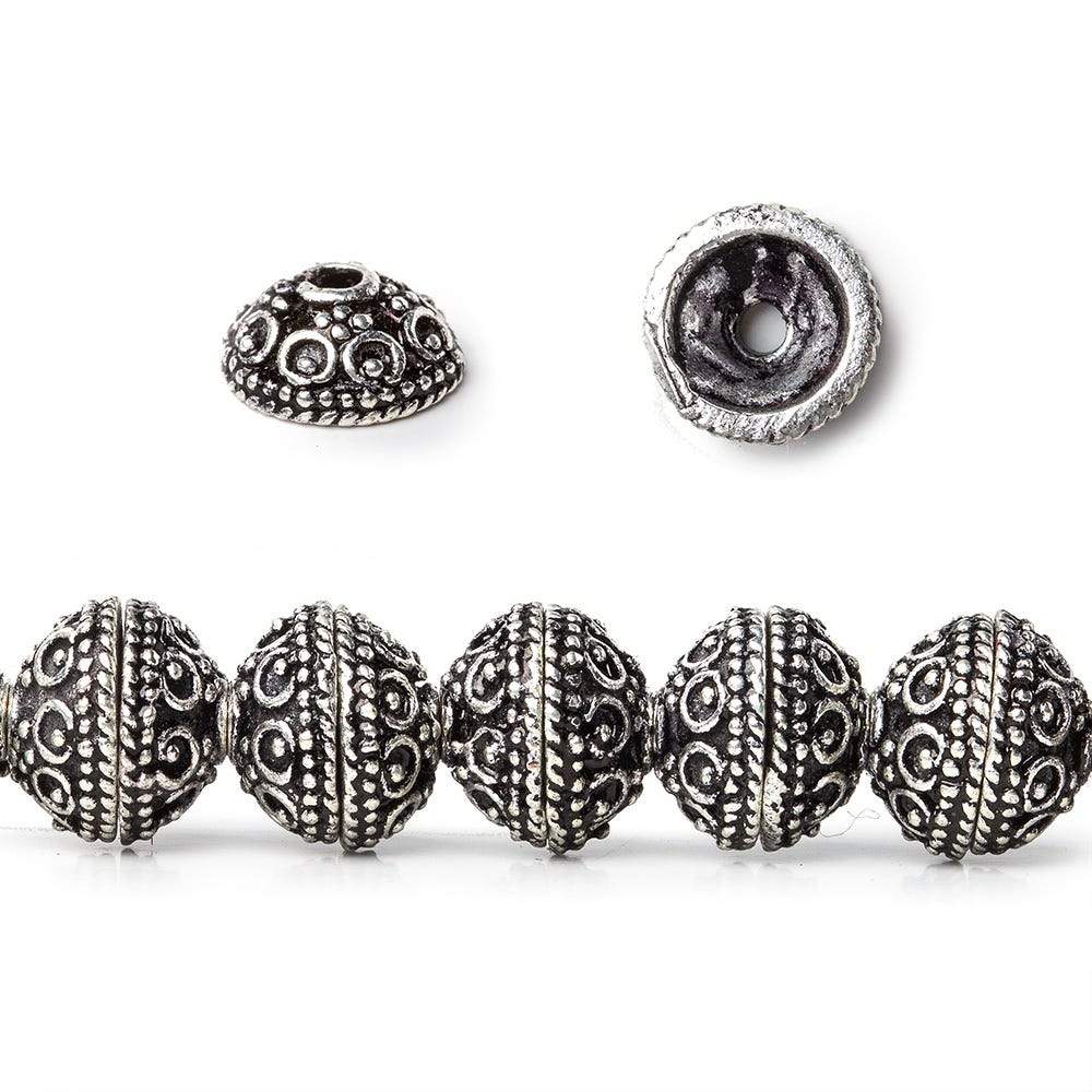 8mm Antiqued Sterling Silver Plated Copper Bead Cap Roval Petite Persian 8 inch 56 beads (ONLINE ORDER ONLY)