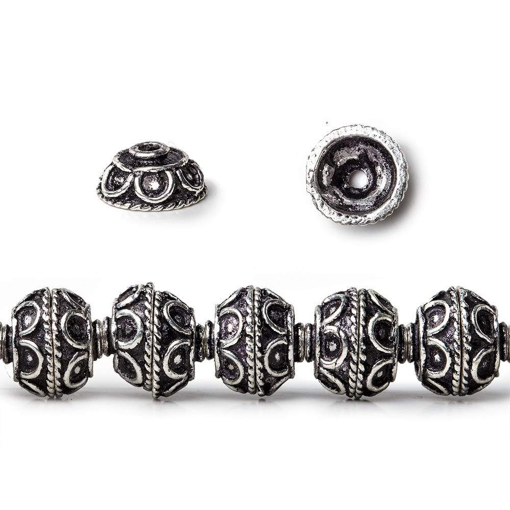 8mm Antiqued Sterling Silver Plated Copper Bead Cap Roval Petite Pesian Circle 8 inch 54 beads (ONLINE ORDER ONLY)