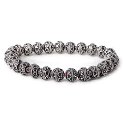 8mm Antiqued Sterling Silver Plated Copper Bead Cap Roval Petite Pesian Circle 8 inch 54 beads (ONLINE ORDER ONLY)