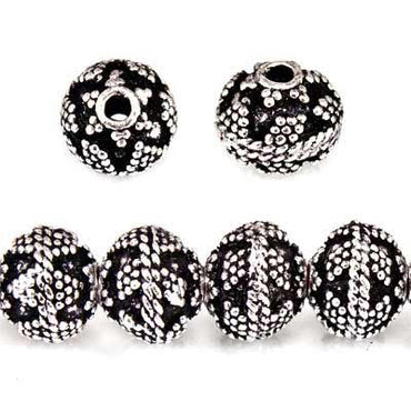 8mm Antiqued Sterling Silver plated Copper Bead Miligrain Small and Large Triangle Design 8 inch 28 pcs (ONLINE ORDER ONLY)