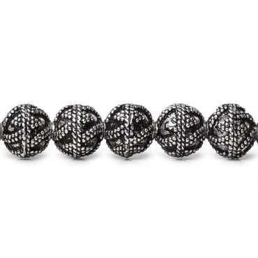 8mm Antiqued Sterling Silver Plated Copper Bead Round, Miligrain Triangles & Swirl 8 inch 28 pieces (ONLINE ORDER ONLY)