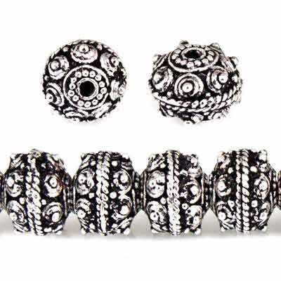 8mm Antiqued Sterling Silver plated Copper Bead Roval Sphere Design 8 inch 28 pcs (ONLINE ORDER ONLY)