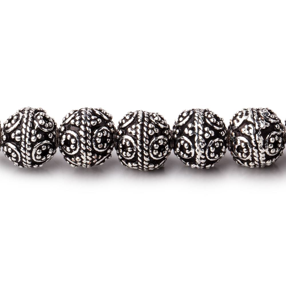 8mm Antiqued Sterling Silver Plated Copper Rounds with Miligrain Circles 8 inch 27 beads (ONLINE ORDER ONLY)