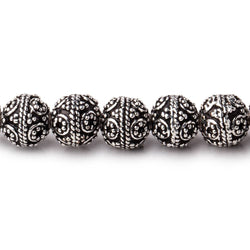 8mm Antiqued Sterling Silver Plated Copper Rounds with Miligrain Circles 8 inch 27 beads (ONLINE ORDER ONLY)