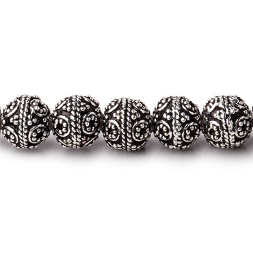 8mm Antiqued Sterling Silver Plated Copper Rounds with Miligrain Circles 8 inch 27 beads (ONLINE ORDER ONLY)
