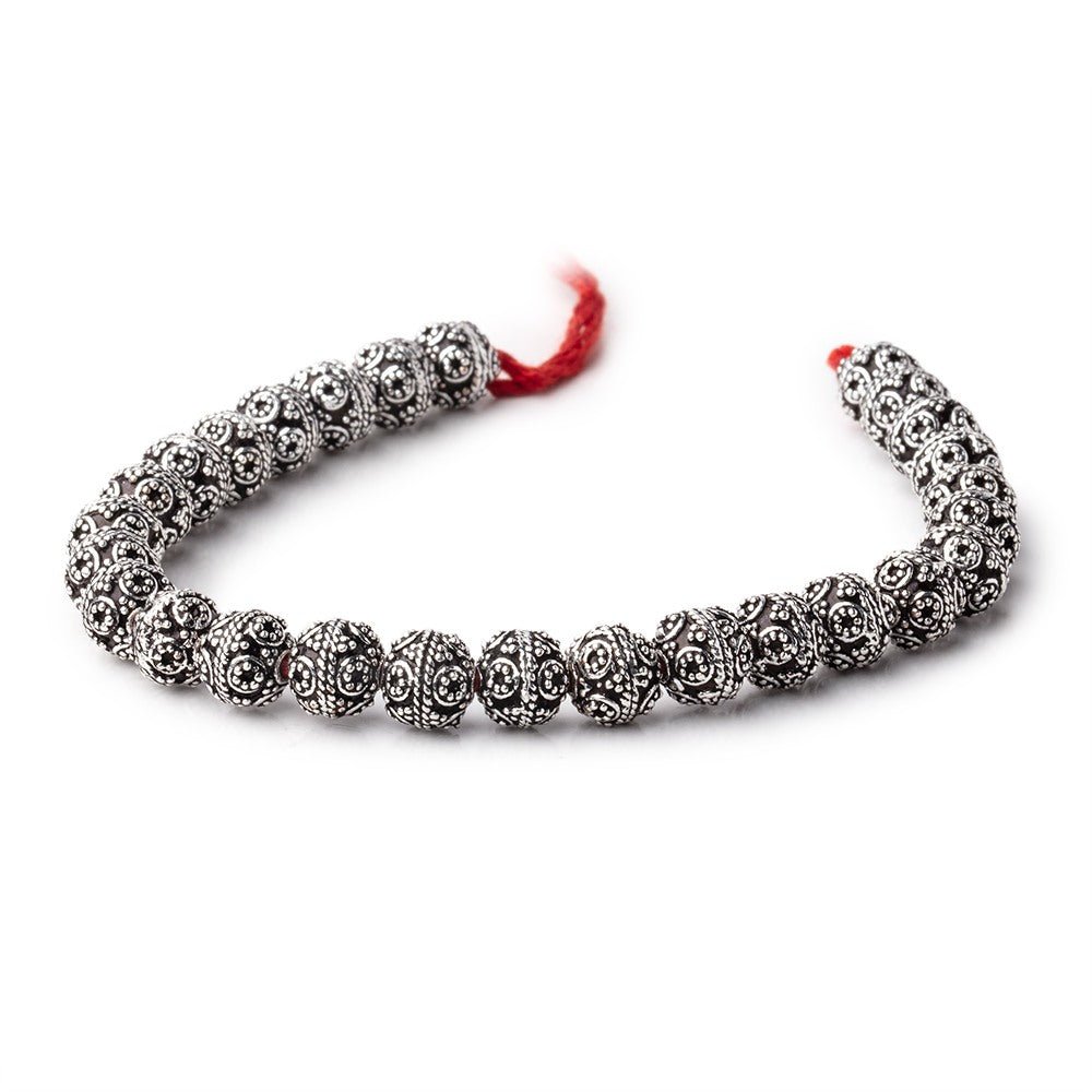 8mm Antiqued Sterling Silver Plated Copper Rounds with Miligrain Circles 8 inch 27 beads (ONLINE ORDER ONLY)